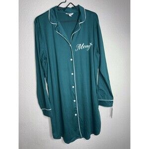 Charter Club Sleepshirt Womens XL Green Merry Christmas Nightgown Soft Knit